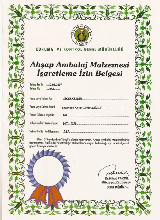 Ahşap ambalaj melzemsi işaretleme izin belgesi